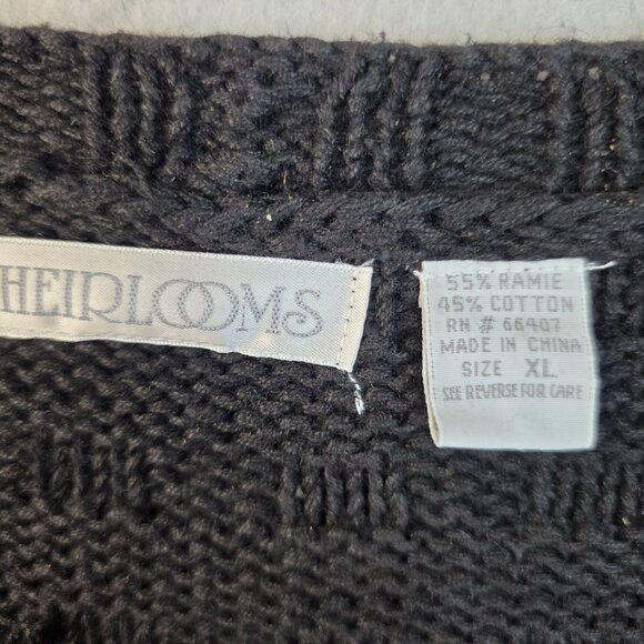 Floral Knit Cardigan Sweater XL Black Rose Pattern Button Front by Heirlooms - Picture 4 of 8